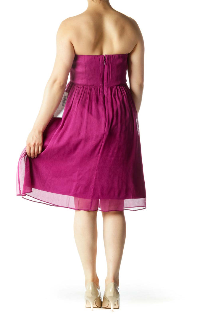 Purple Pleated Silk Cocktail Dress