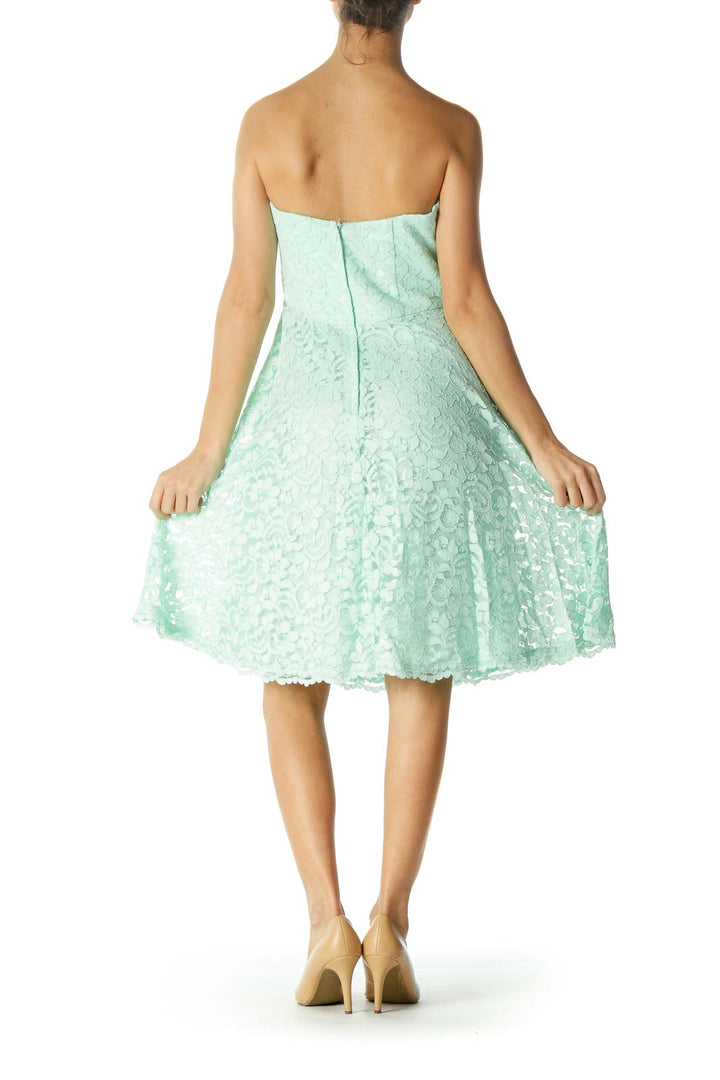 Mint Lace Floral Print Strapless Dress