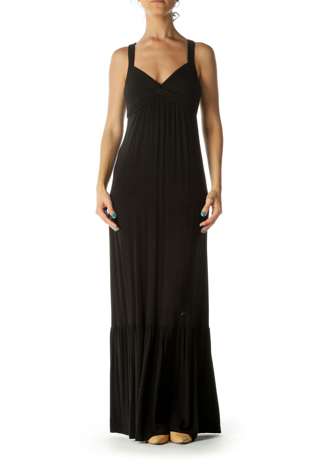 Black Flared Stretch Maxi Dress