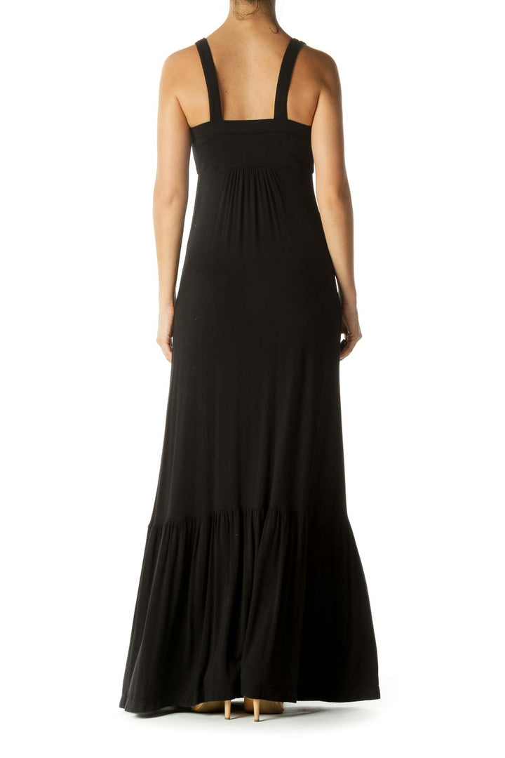 Black Flared Stretch Maxi Dress