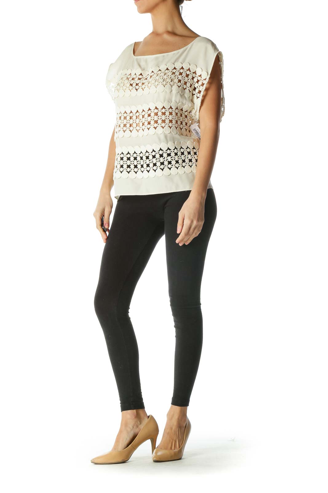 Cream Silk Cotton Knit See-Through Top