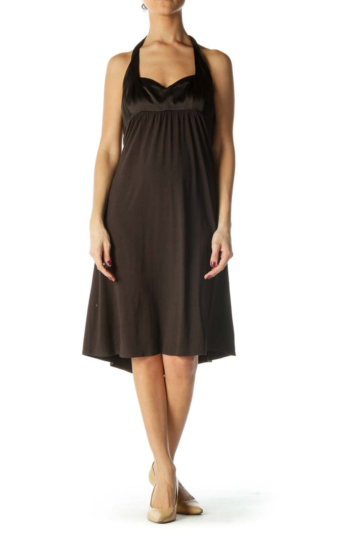 Brown Halter Knee Length Cocktail Dress