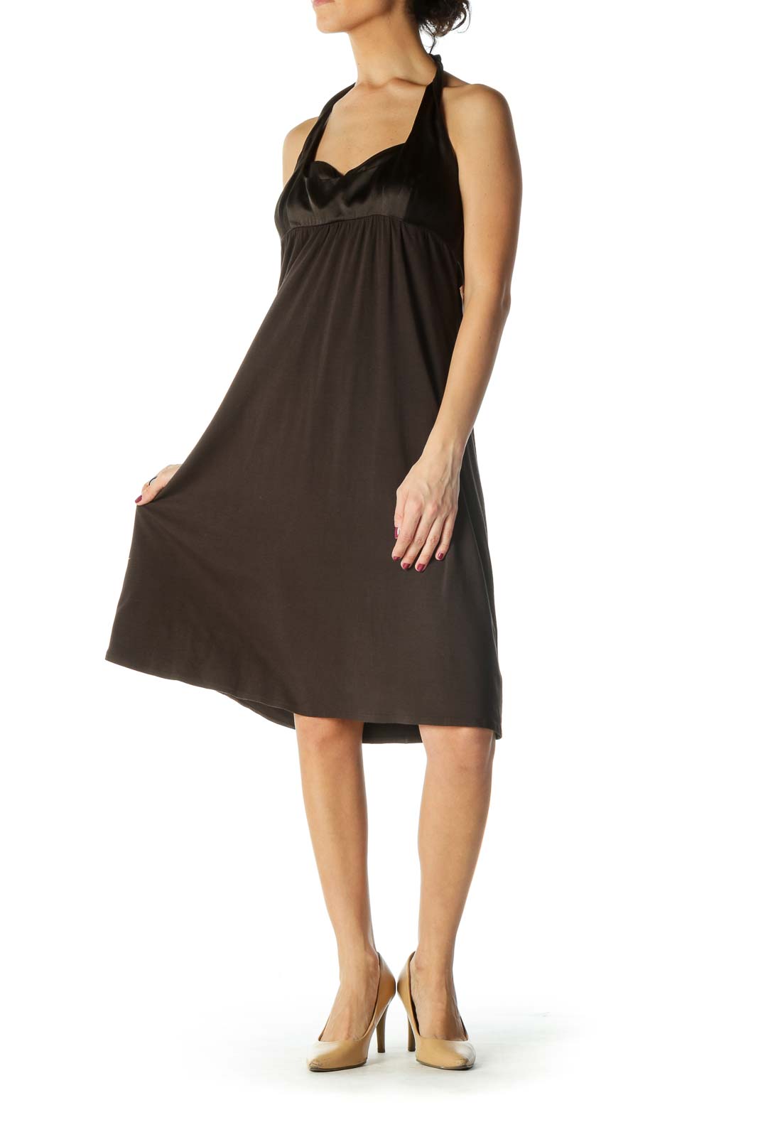 Brown Halter Knee Length Cocktail Dress