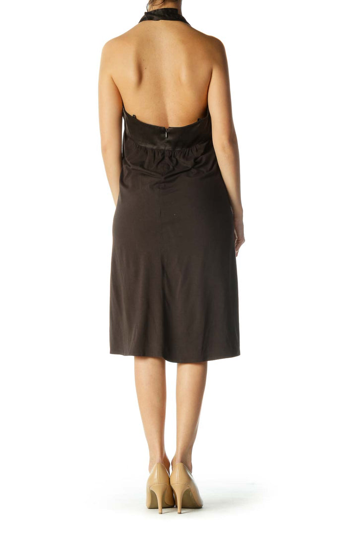 Brown Halter Knee Length Cocktail Dress