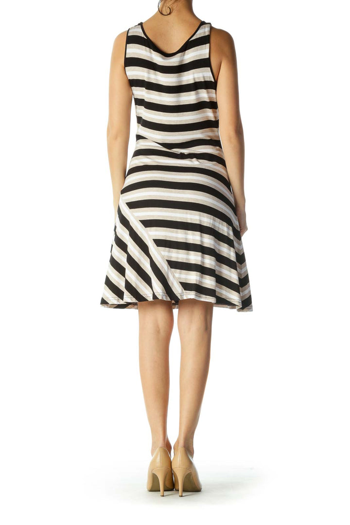 Black and Cream Striped Day Dress