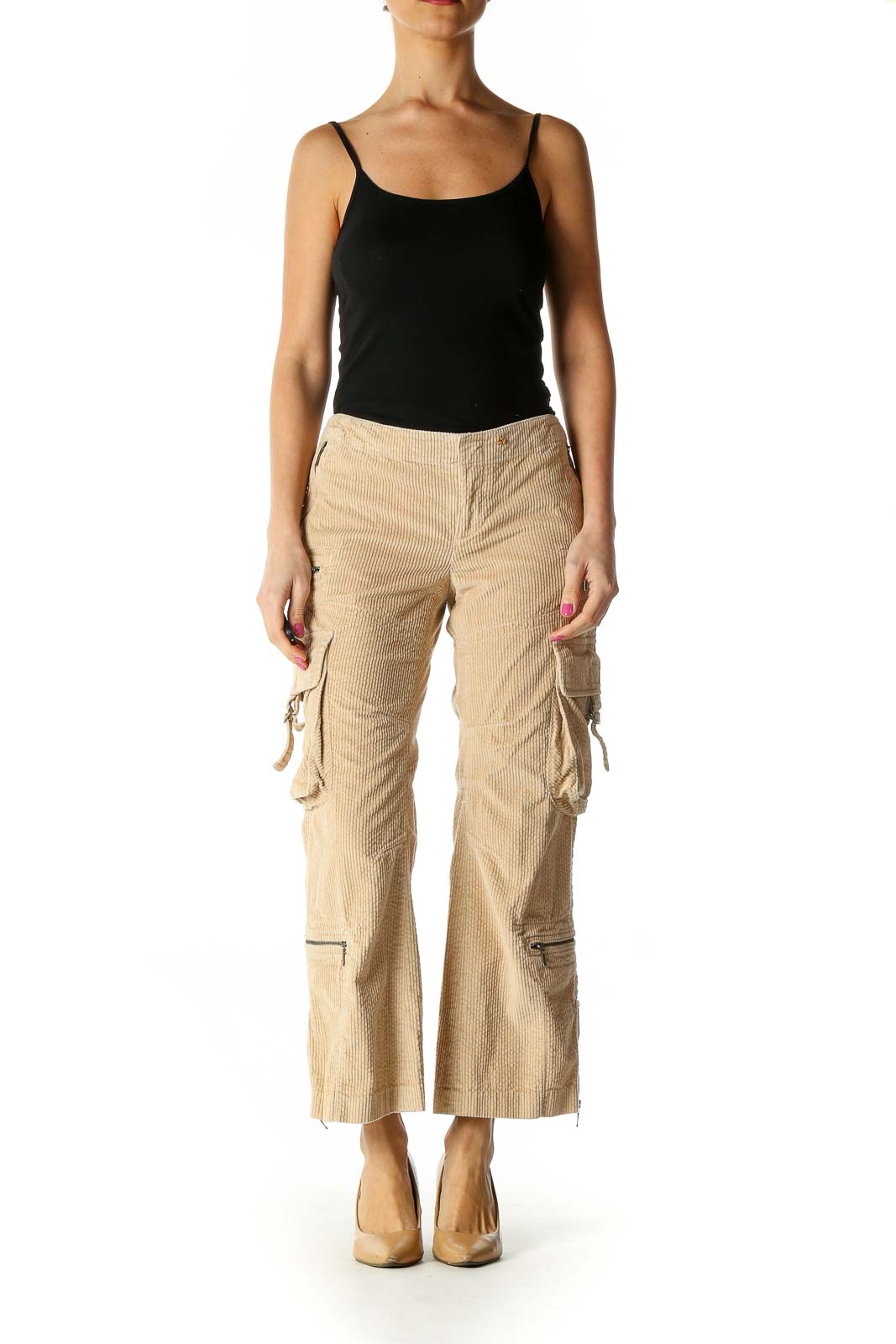 Beige Corduroy Cargo Pants