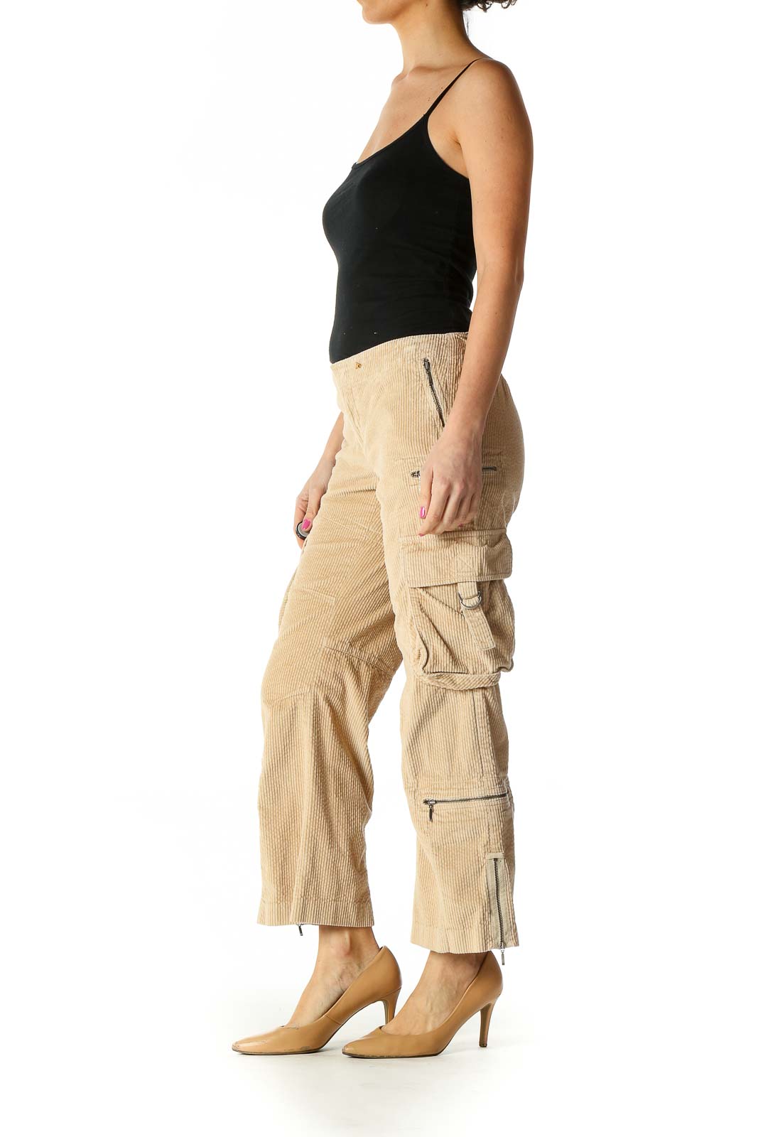 Beige Corduroy Cargo Pants