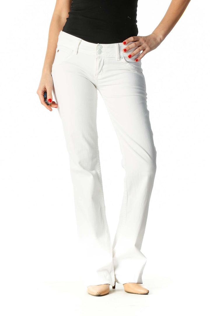 White Low Waist Bootcut Jeans