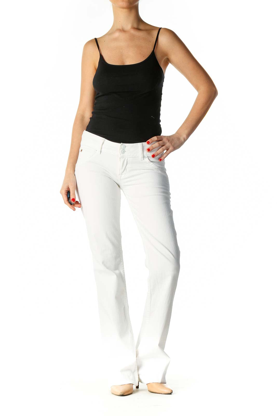 White Low Waist Bootcut Jeans