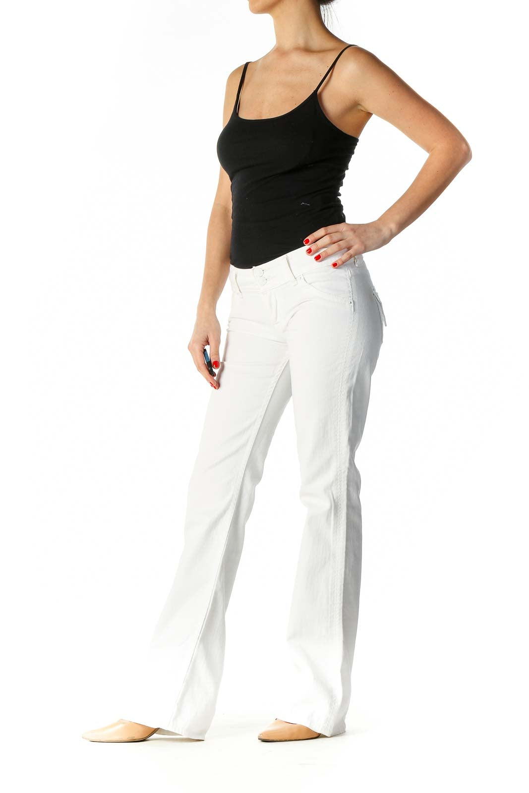 White Low Waist Bootcut Jeans