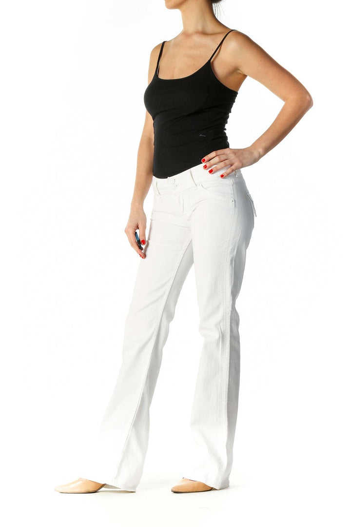 White Low Waist Bootcut Jeans