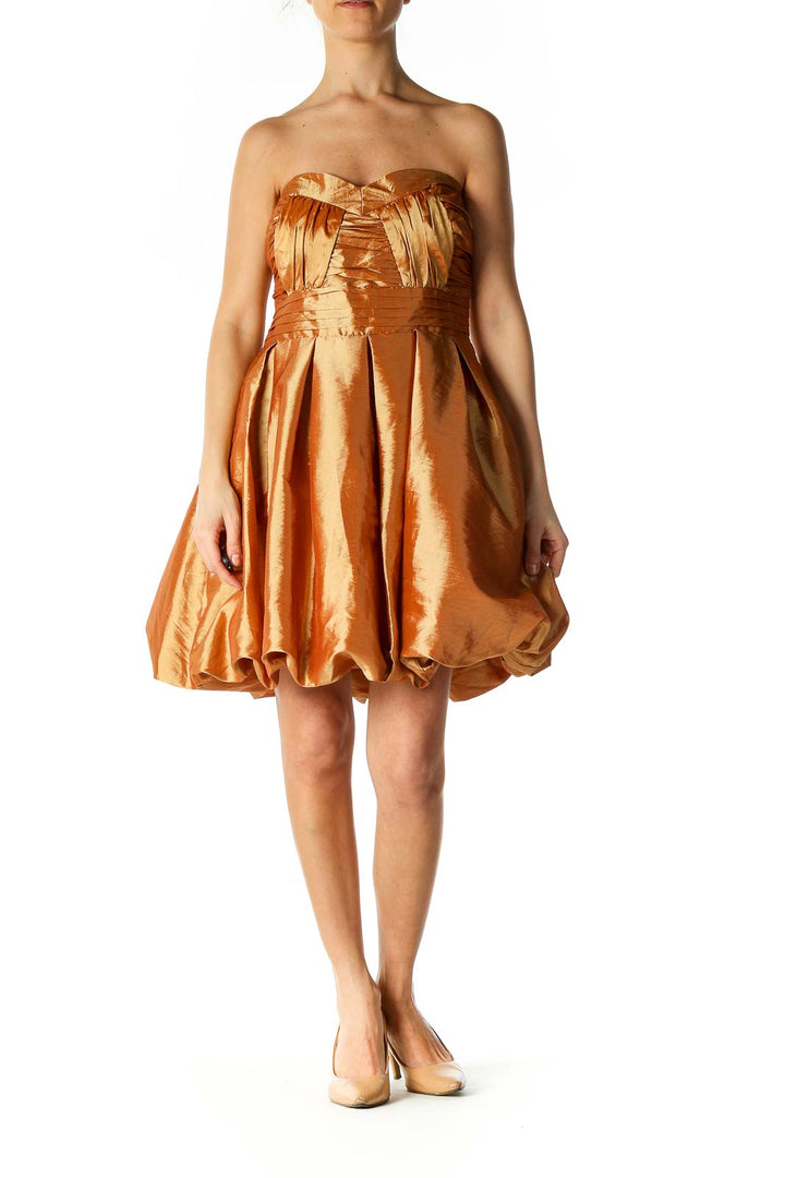 Golden Strapless Bubble Cocktail Dress