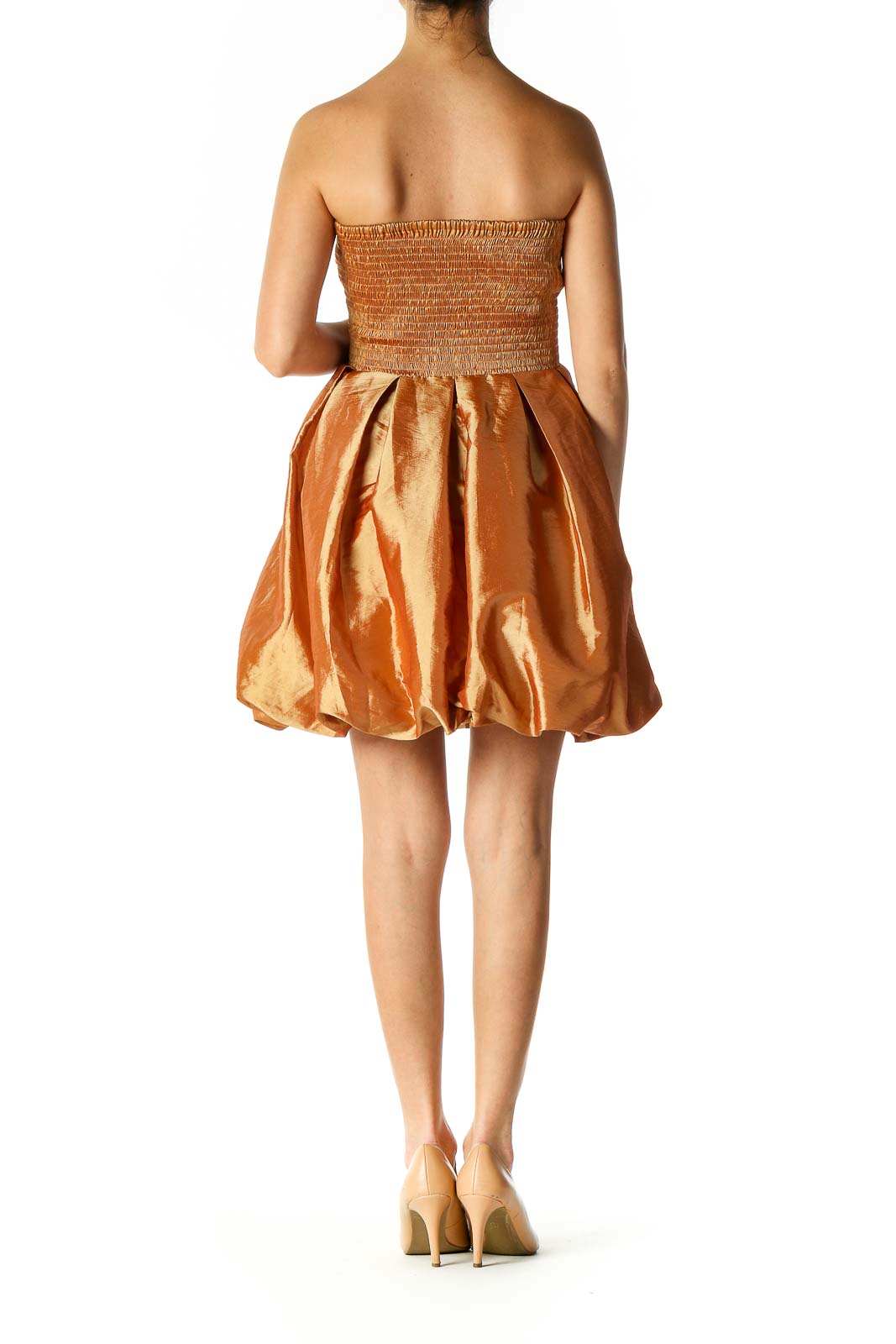 Golden Strapless Bubble Cocktail Dress