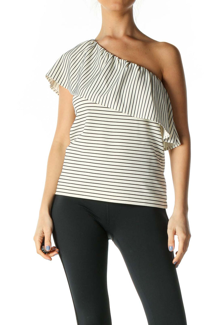 White Striped One Shoulder Blouse