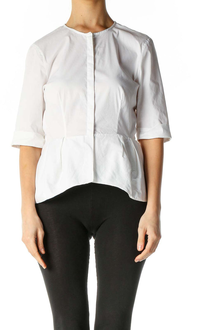 White Solid Classic Blouse