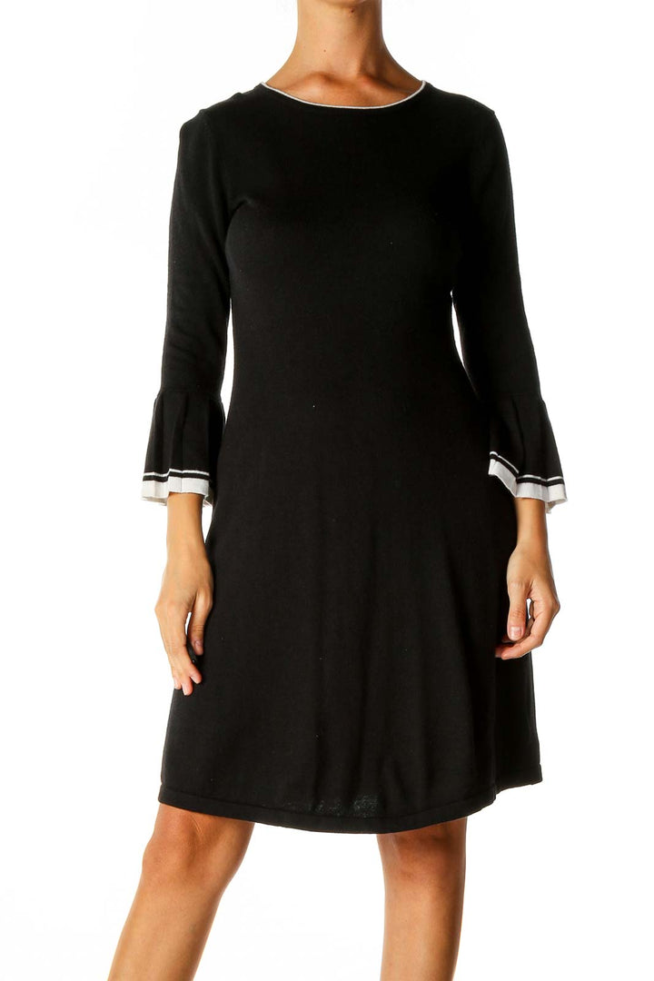 Black Solid Casual A-Line Dress