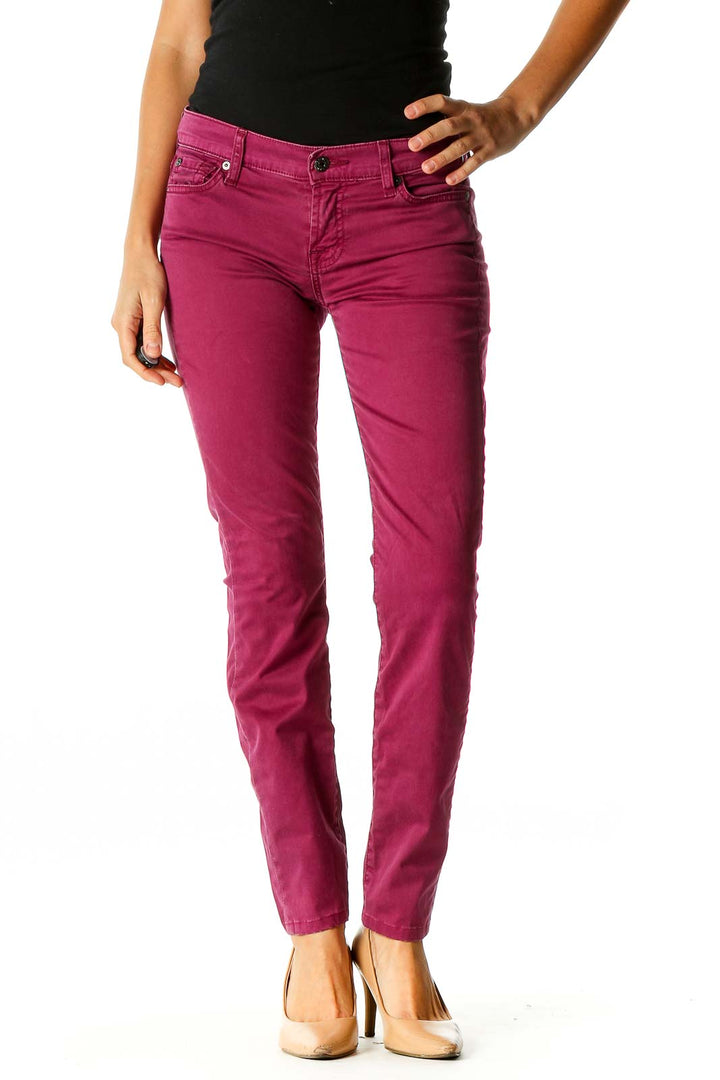 Pink Solid Casual Jeans