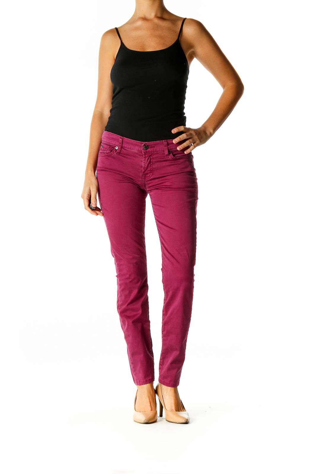 Pink Solid Casual Jeans