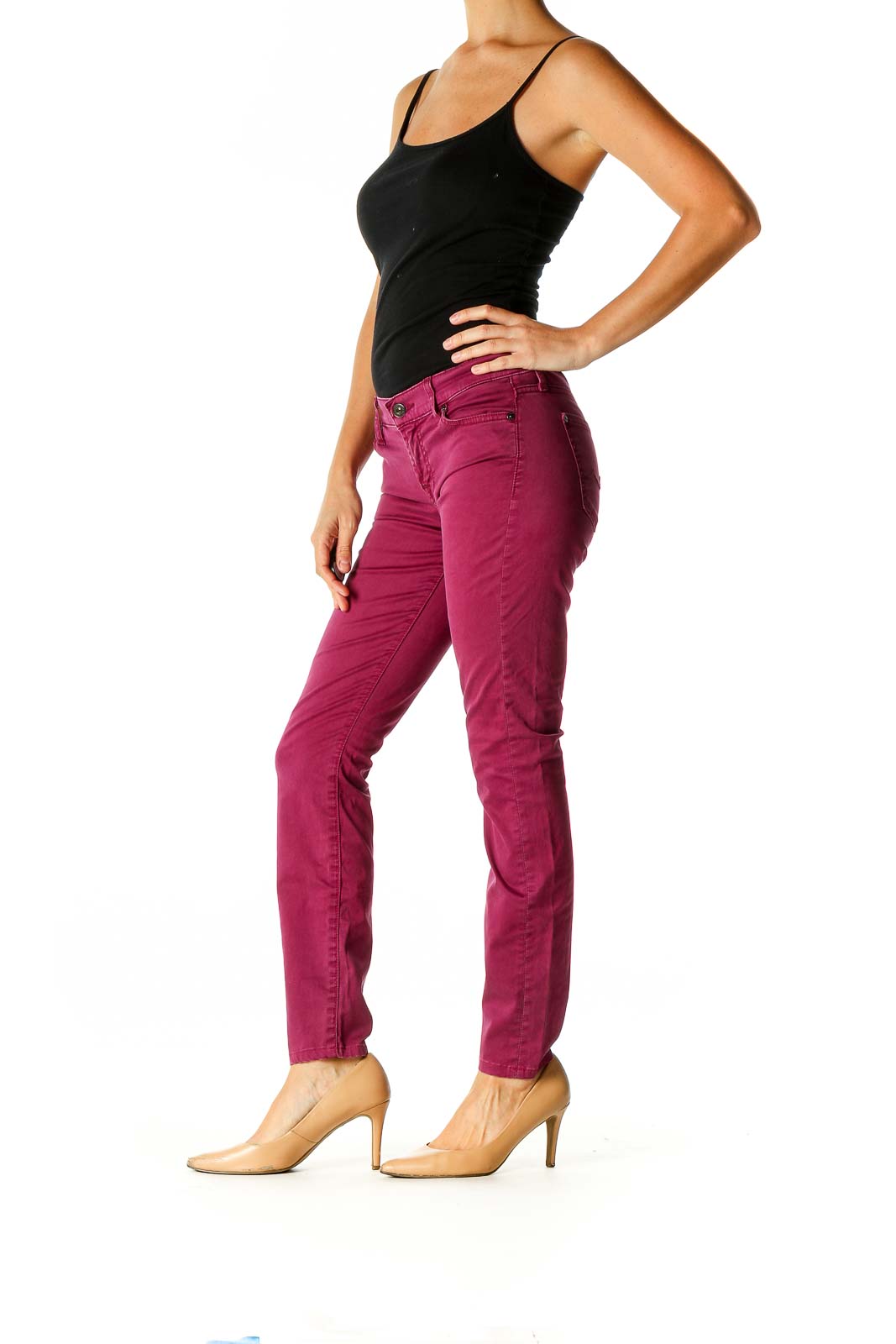 Pink Solid Casual Jeans