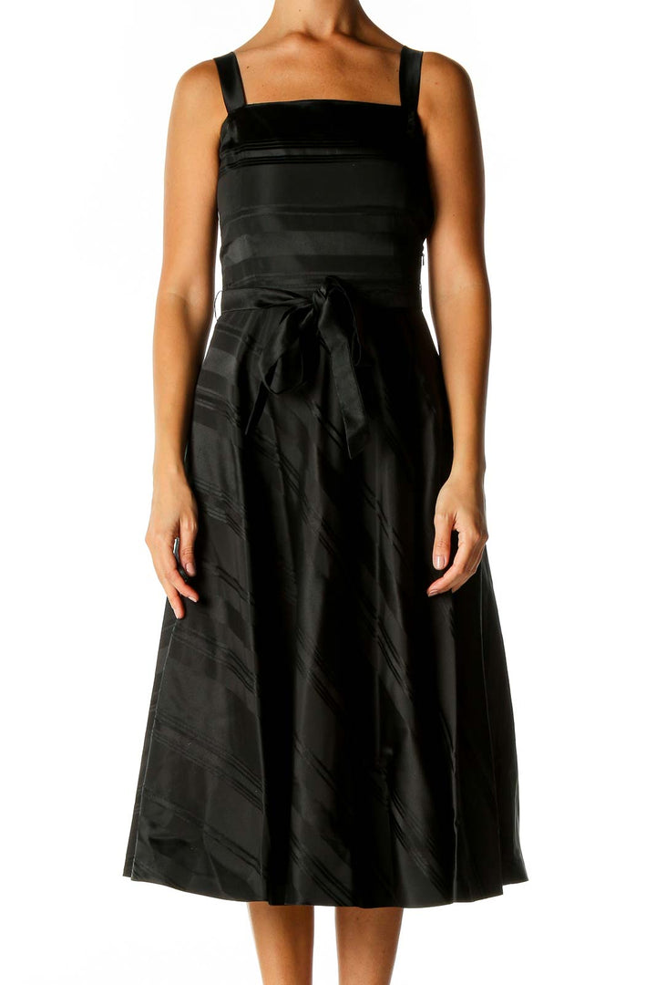 Black Silk Striped Semiformal Fit & Flare Dress