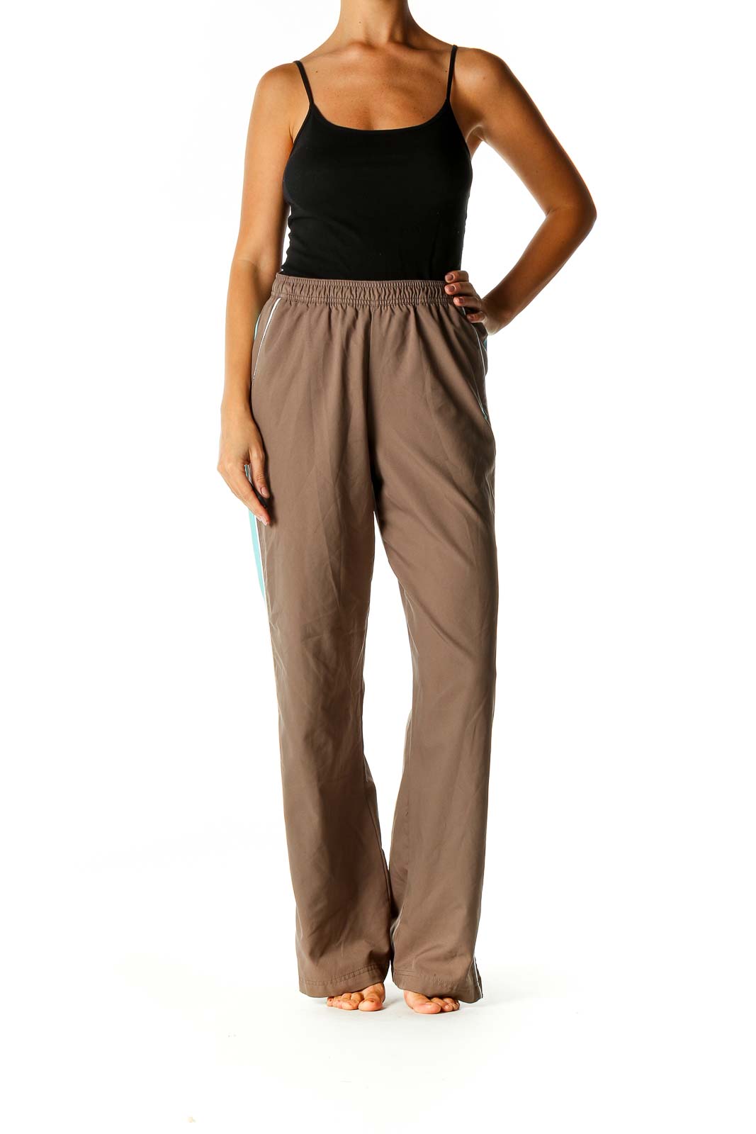 Brown Solid Casual Sweatpants