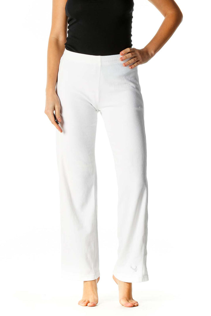 White Textured Activewear Trousers