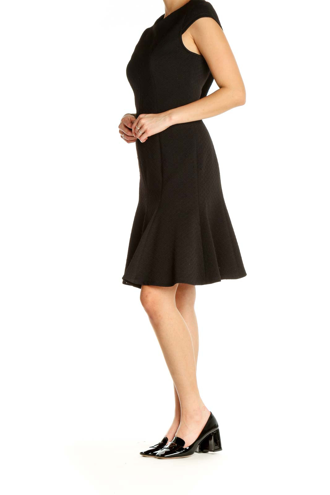 Black Solid Classic Fit & Flare Dress