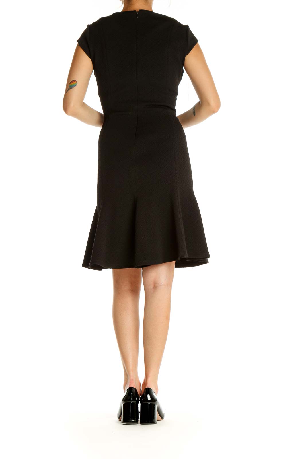 Black Solid Classic Fit & Flare Dress