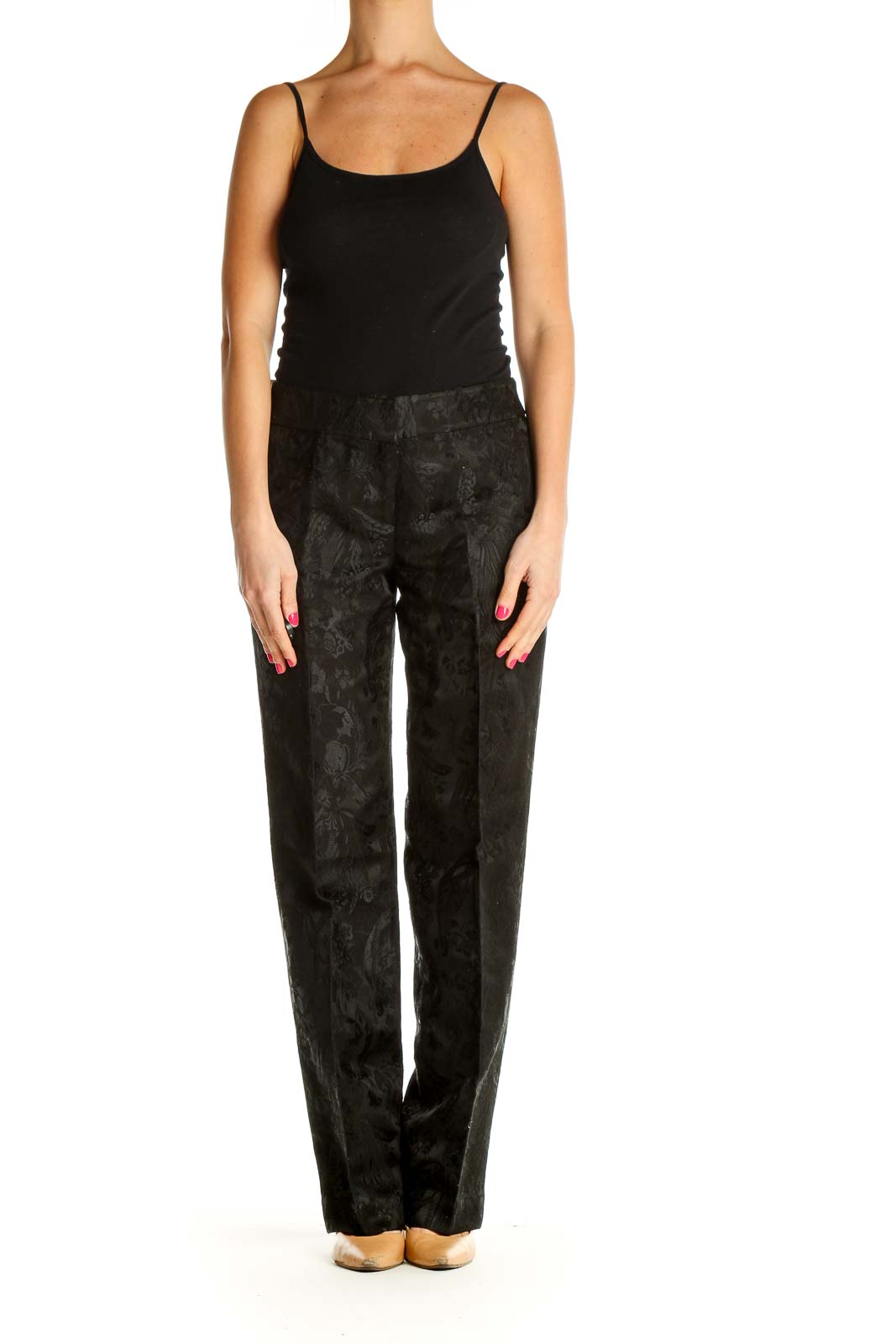 Black Floral Embossed Trousers