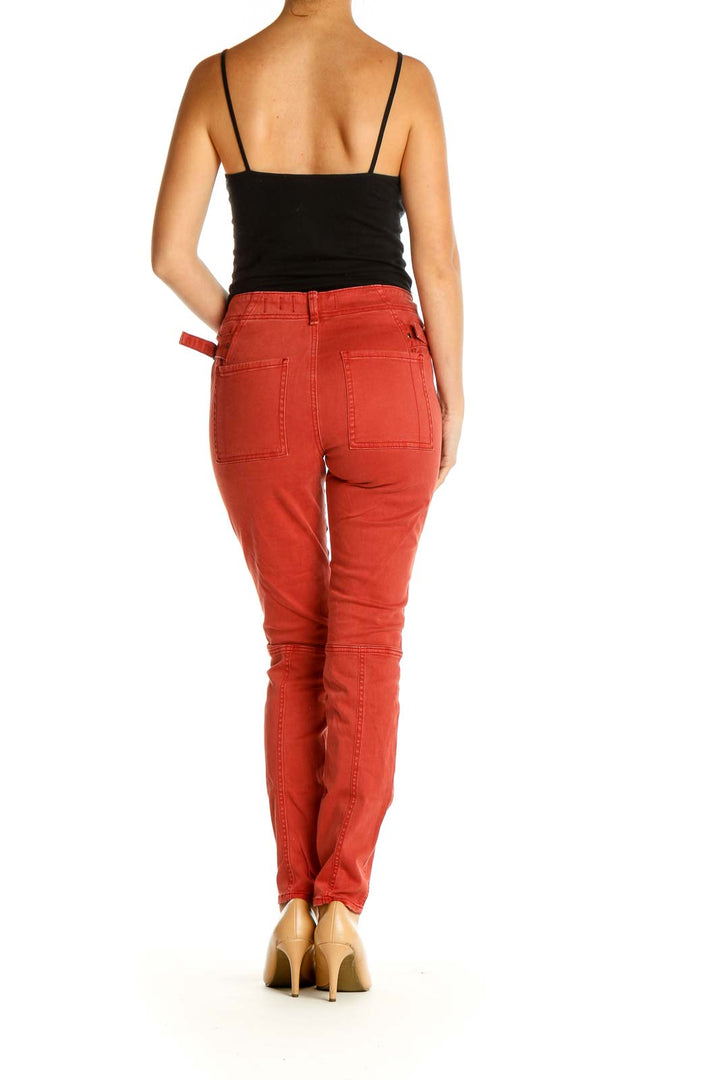 Red Solid Casual Skinny Pants