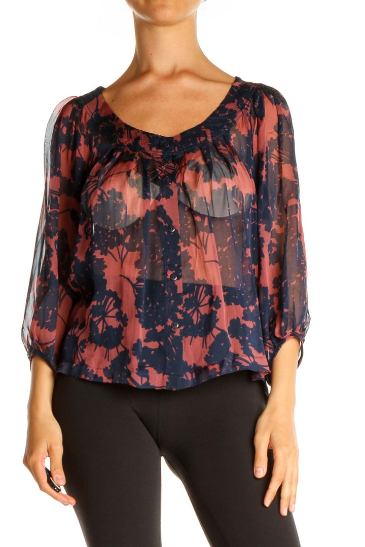 Pink Floral Print Retro Bohemian Blouse