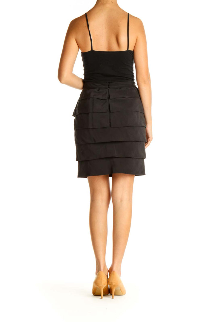 Black Silk Ruffle Pencil Skirt