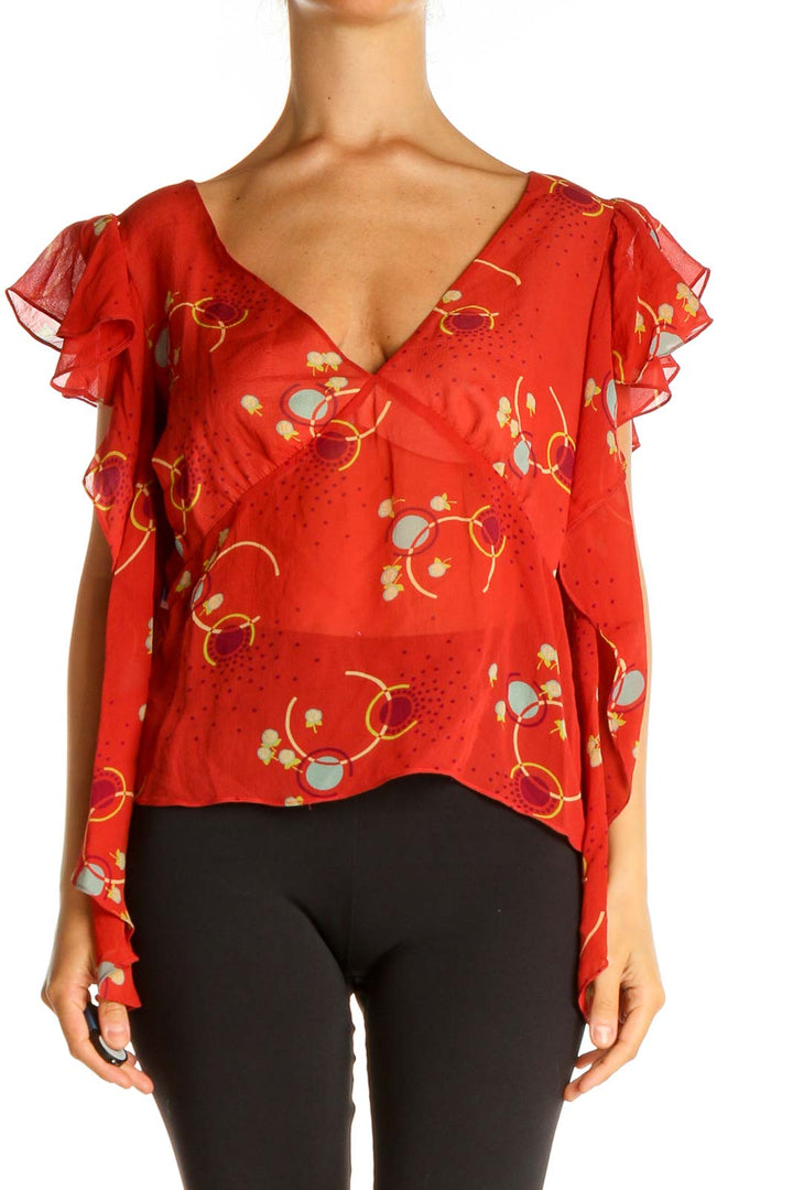 Red Floral Print Blouse