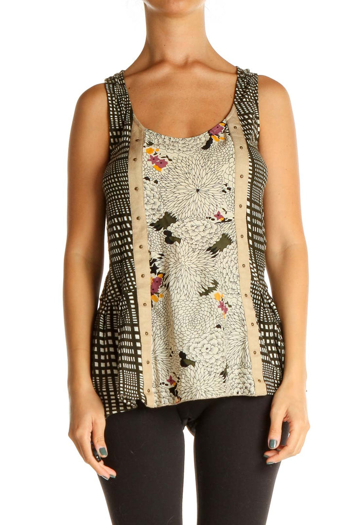 Beige Printed Bohemian Tank Top