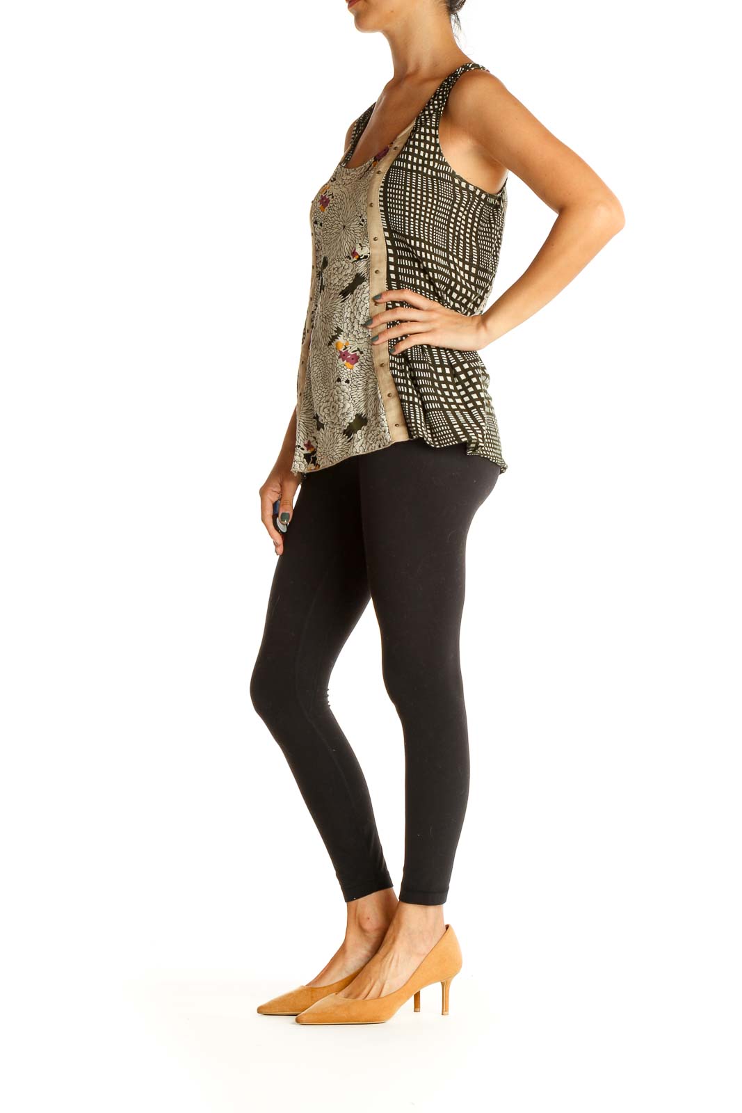 Beige Printed Bohemian Tank Top