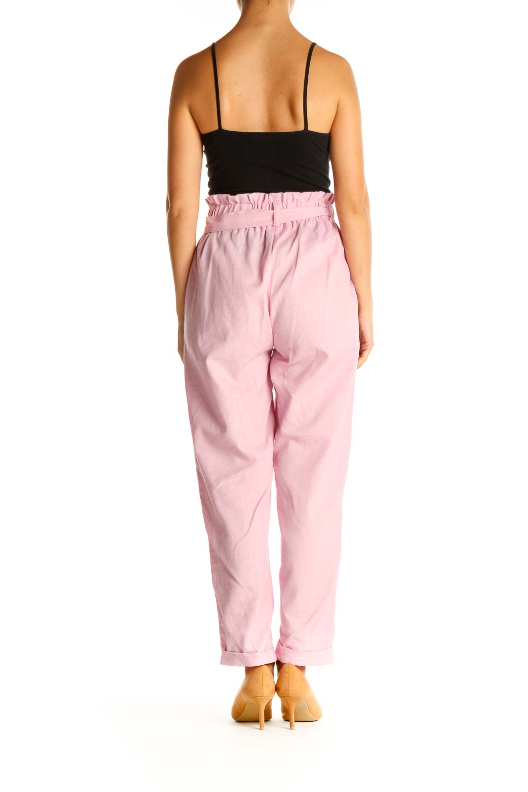 Pink Casual Tie Waist Pants