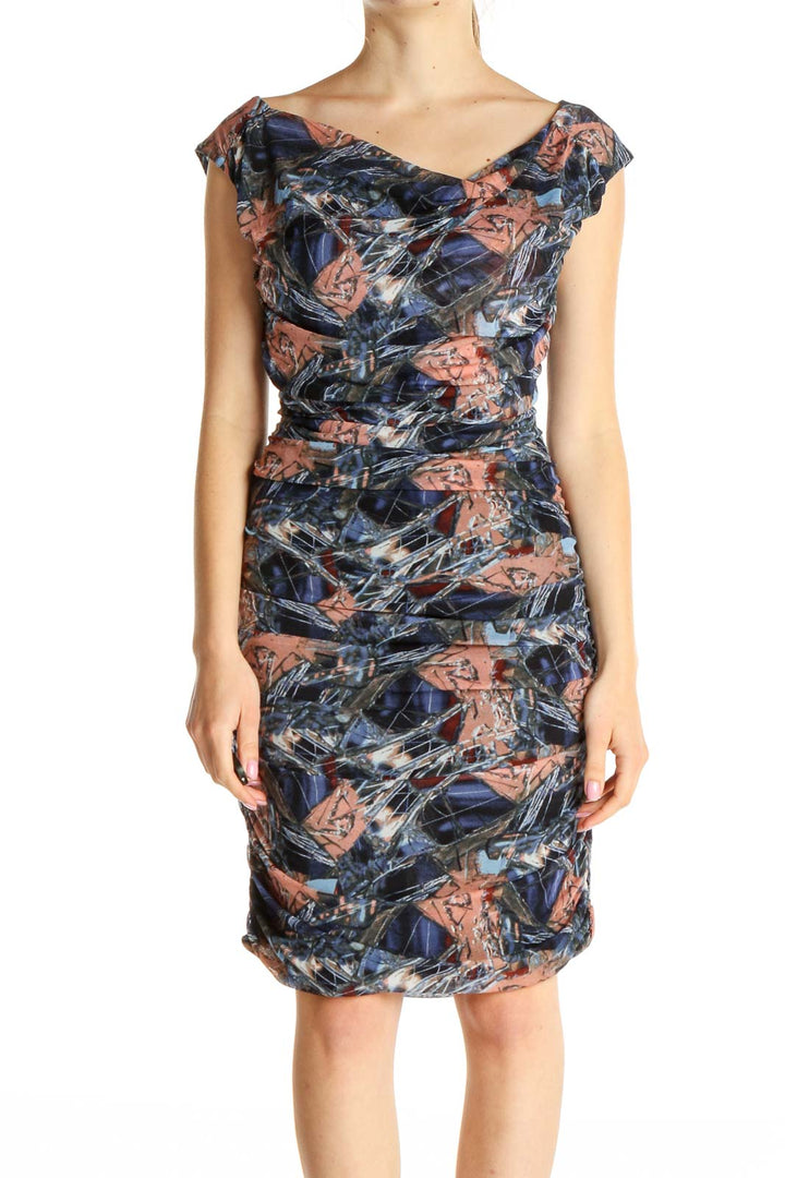 Blue Printed Sheath Dress