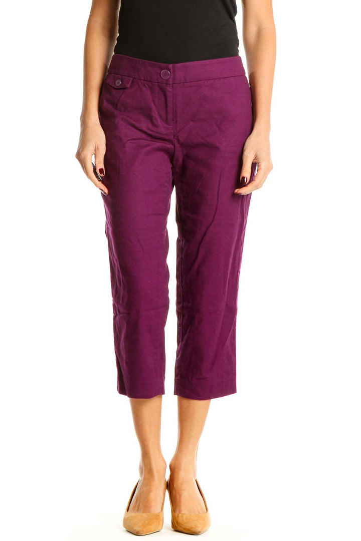 Purple Casual Cropped Pants