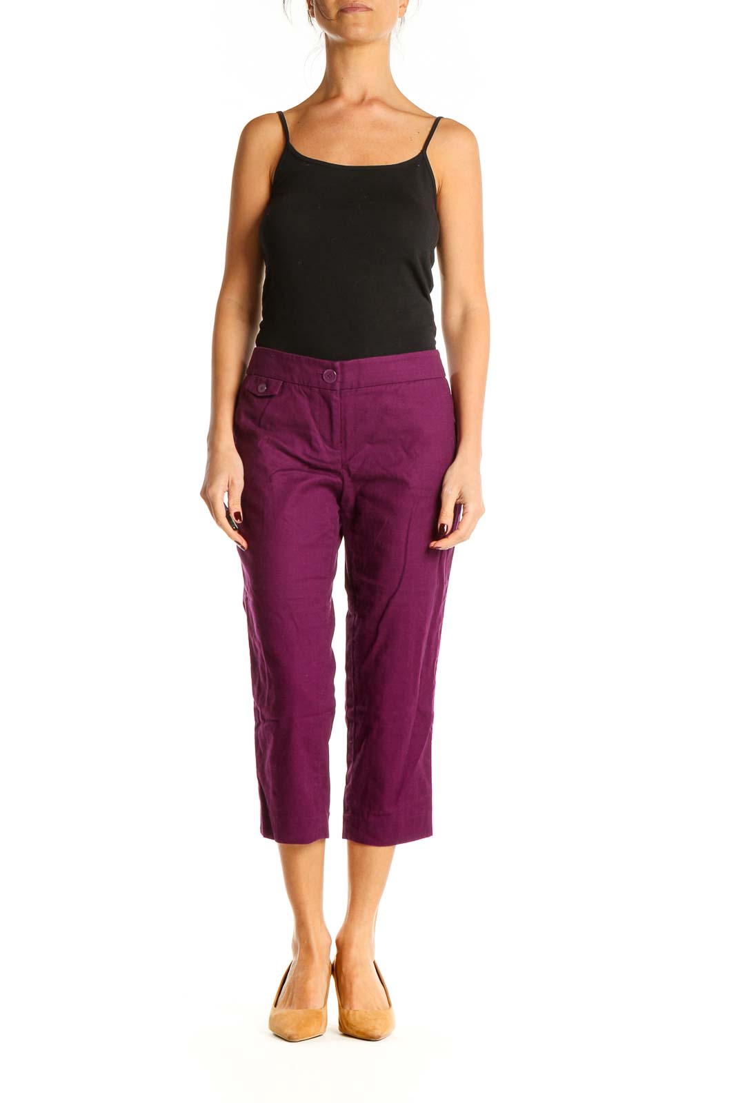 Purple Casual Cropped Pants