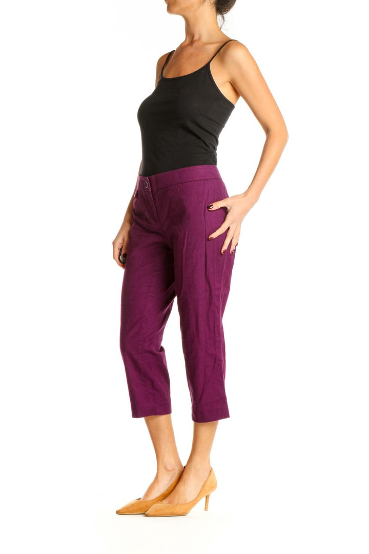 Purple Casual Cropped Pants