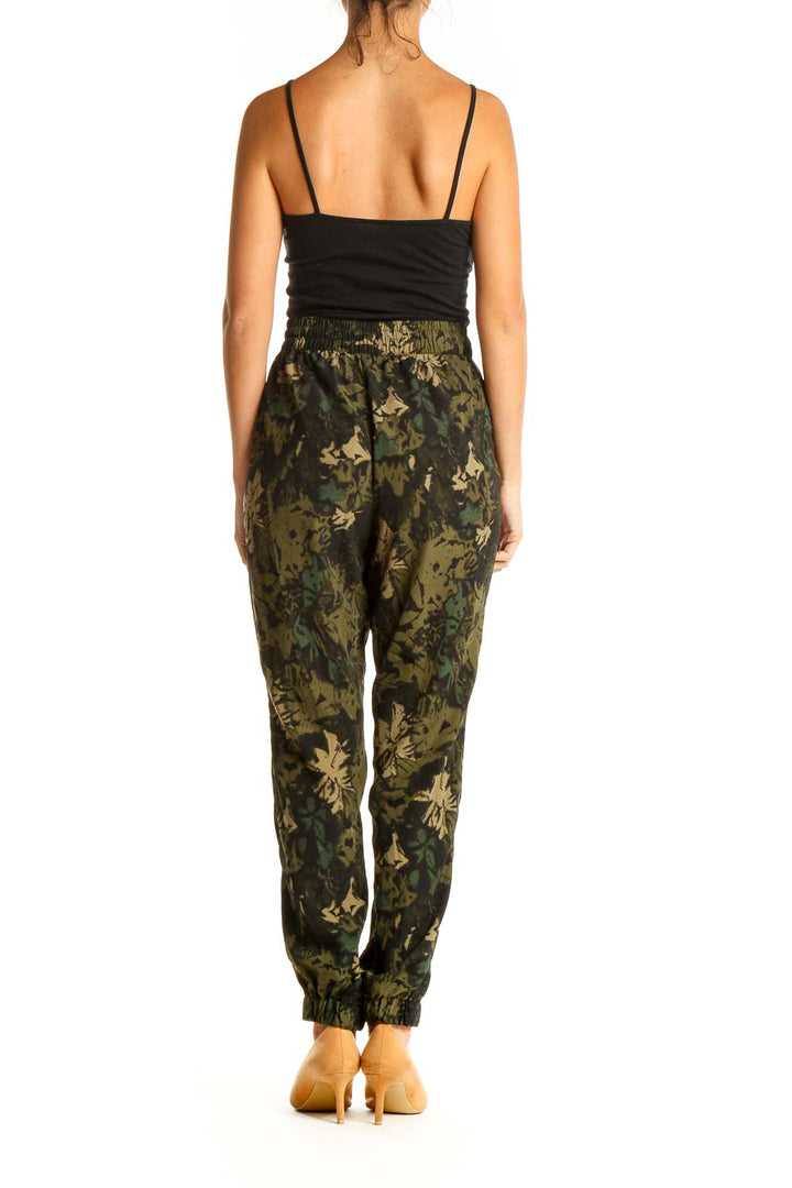 Black Green Printed Drawstring Pants