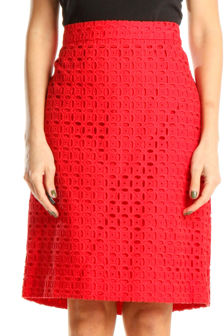 Red Eyelet Chic A-Line Skirt