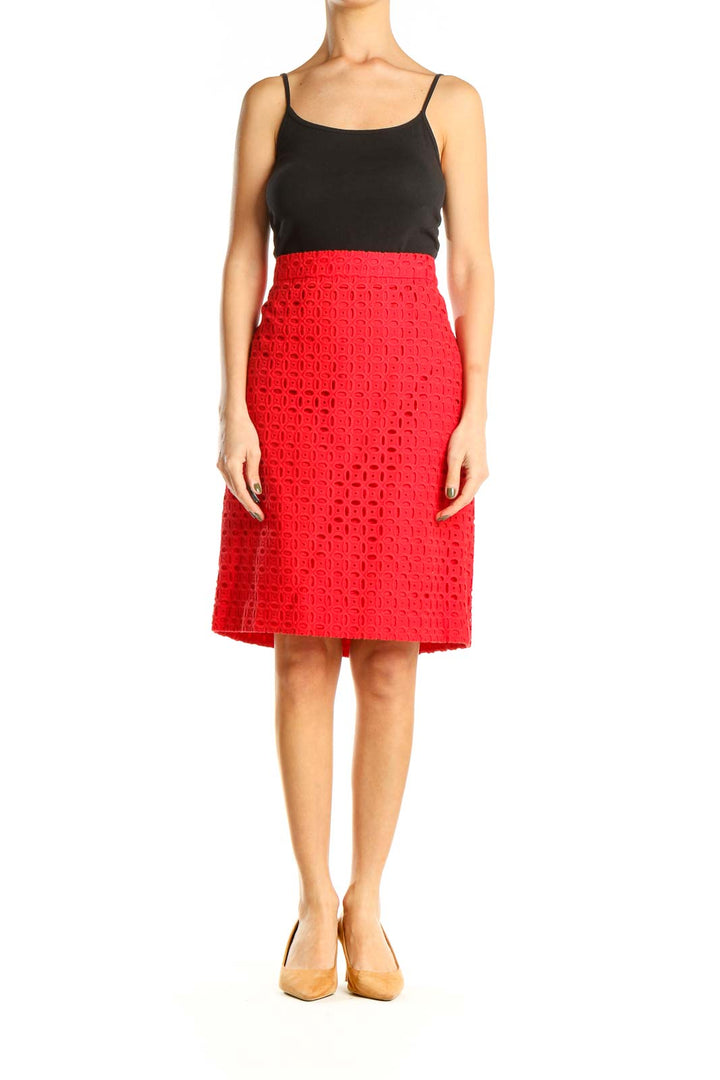 Red Eyelet Chic A-Line Skirt