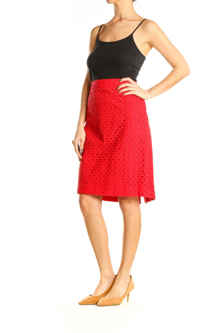 Red Eyelet Chic A-Line Skirt