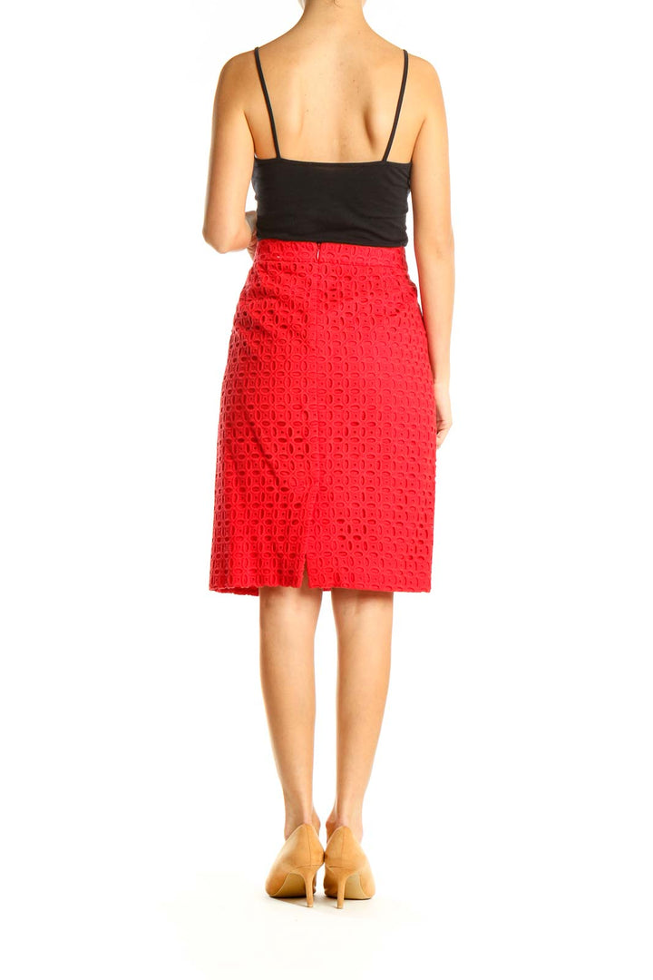 Red Eyelet Chic A-Line Skirt