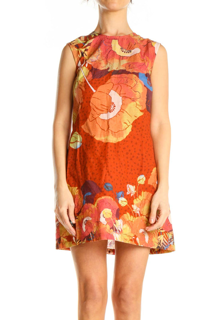 Orange Floral Print Shift Dress