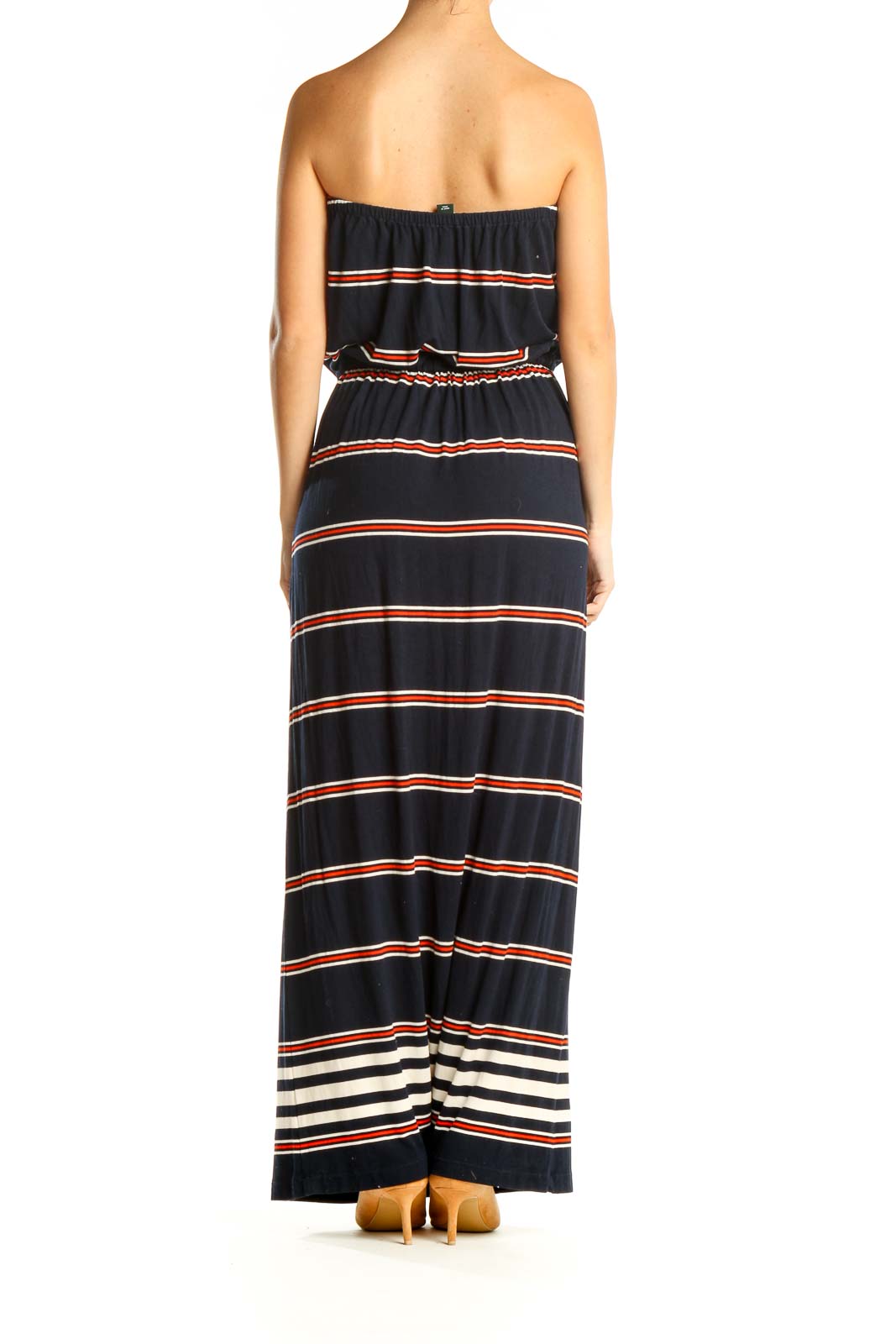 Blue Red Striped Strapless Classic Column Dress