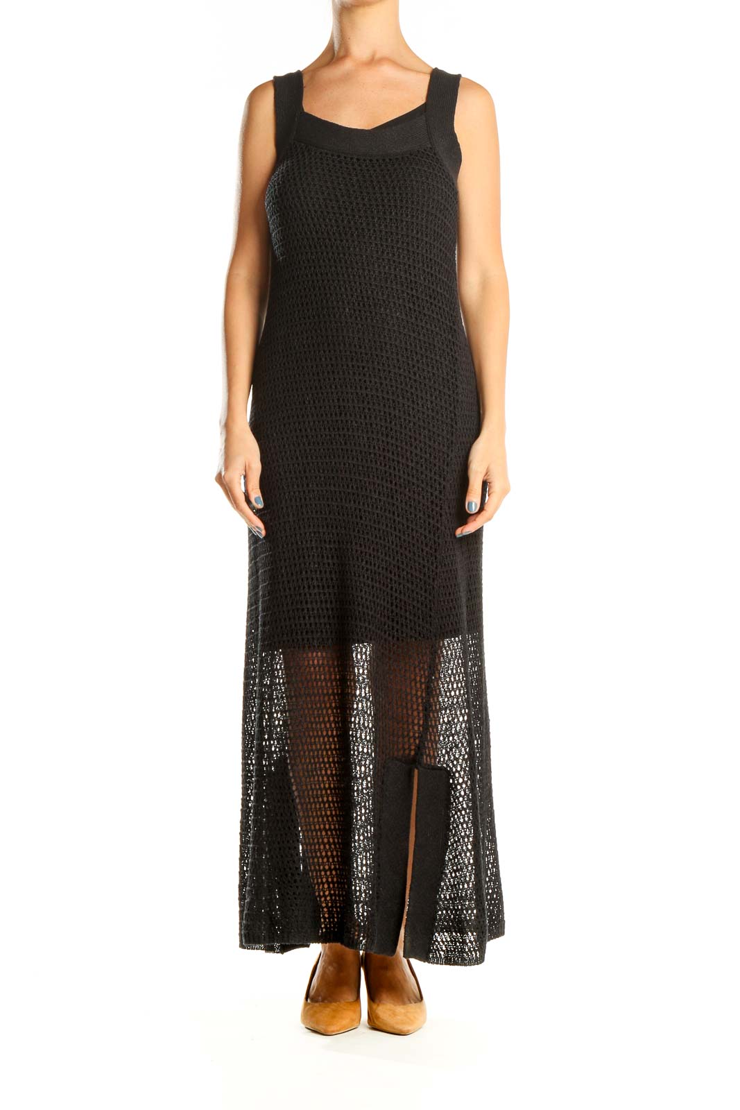 Black Mesh Column Dress