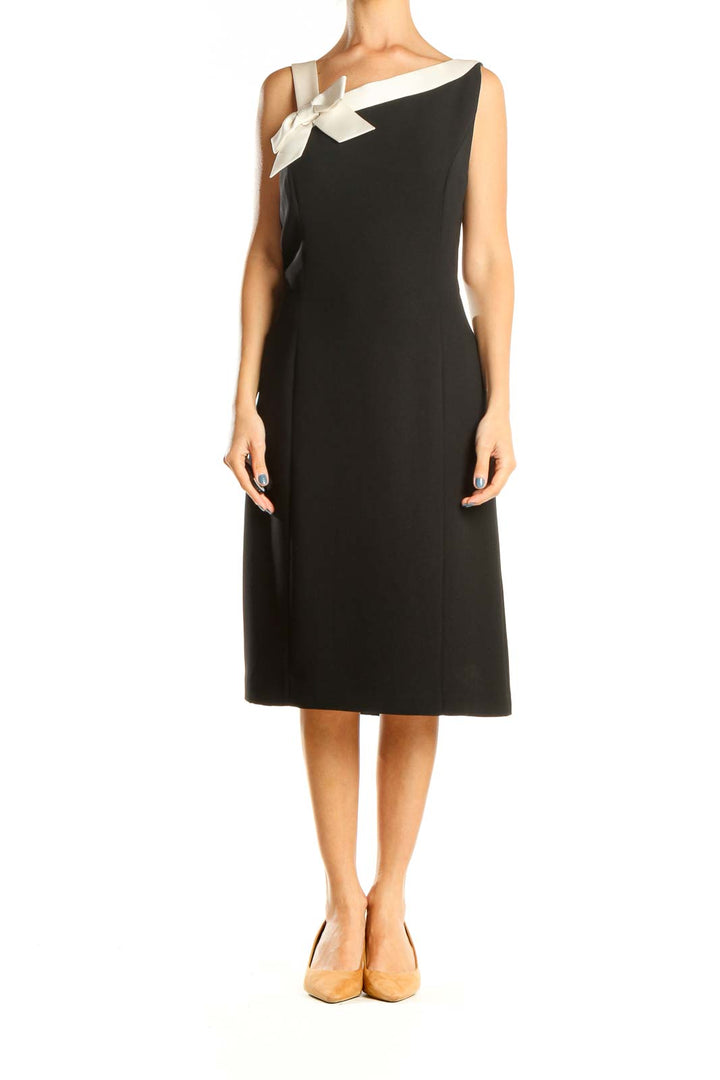 Black Retro Work Sheath Dress with Bow Detail