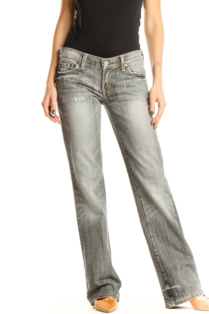 Gray Low Rise Straight Leg Jeans